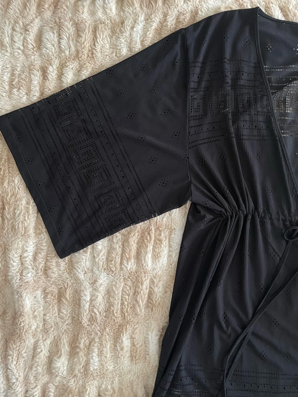 Dotti Black Kimono Sleeve Drawstring Waist Swim Cover-up Black Size XL